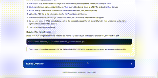 Demo of expandable rubric sections